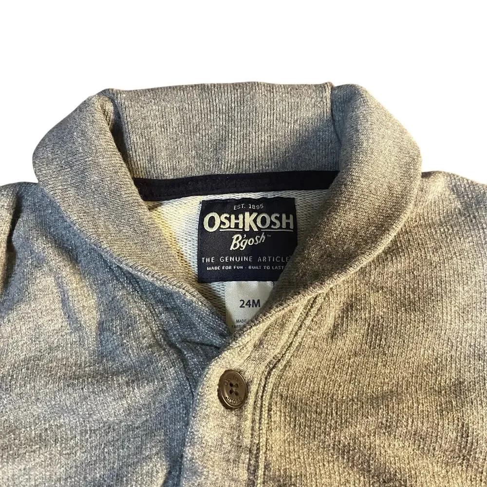 OshKosh B'gosh gray varsity sleeve lined cardigan‎ boys sweater SIZE 24M